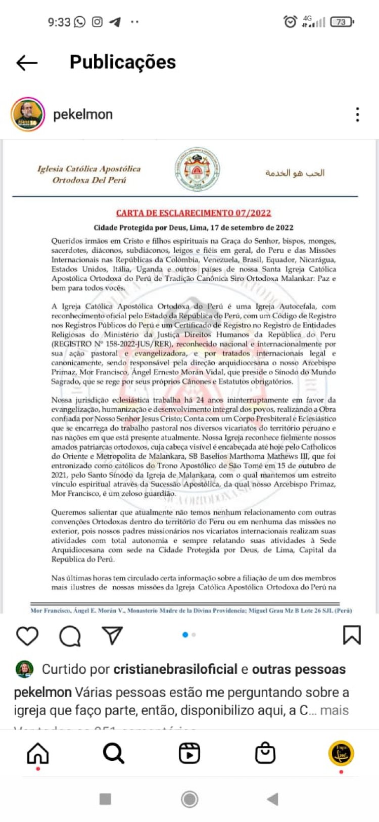 Candidato à presidência Padre Kelmon representa Igreja católica apostólica ortodoxa do Peru